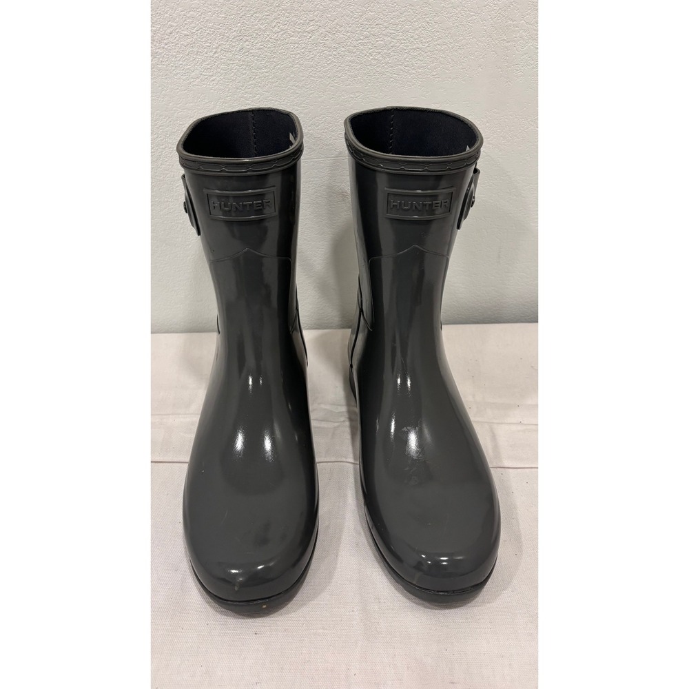 Hunter Original Refined Short Gloss Rain Boots Dark Gray WFS1098RGL Size US 7
